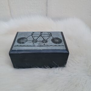 Vintage black marble trinket  jewelry box Hand Crafted tandem bike scenery